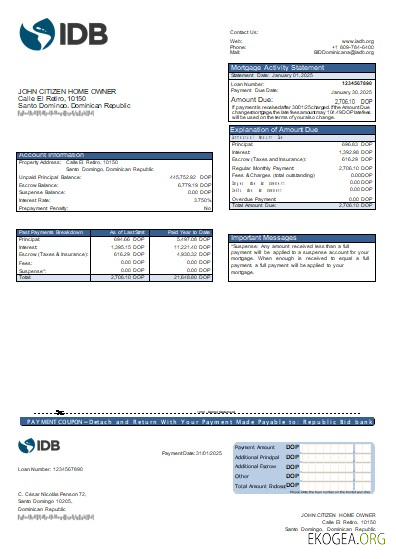 République Dominicaine Bid Bank relevé hypothécaire scr